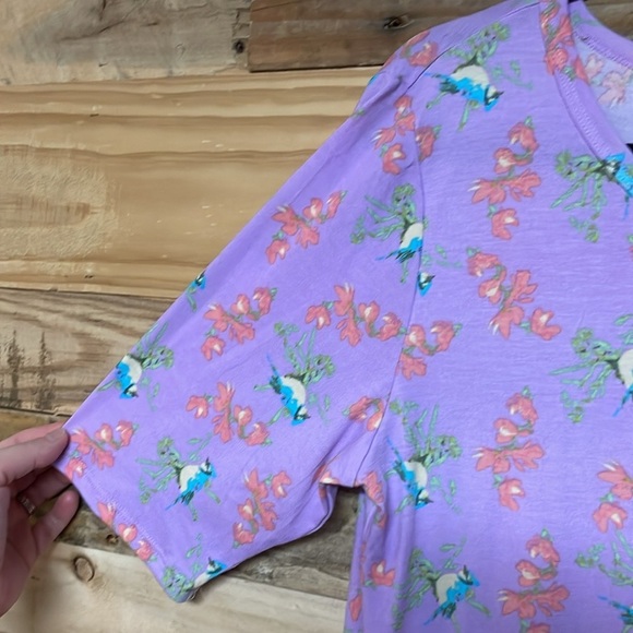 LuLaRoe size XL Lavender with Floral and Blue Jays Julia Soft Fitted Midi Dress - Picture 4 of 6